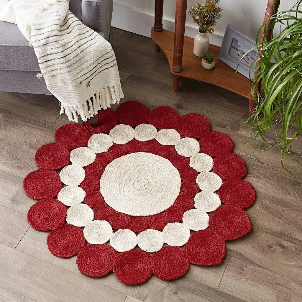 Jute Rug Round Shape Area Rug 100% Hand Braided Rustic Look Area Rug for Home Decor Farmhouse Boho Carpet Mats