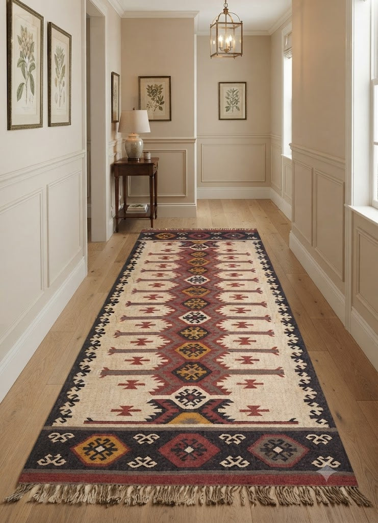 Rug Wool Jute Handmade Rectangle Vintage Kilim Handwoven Carpet Area Rug