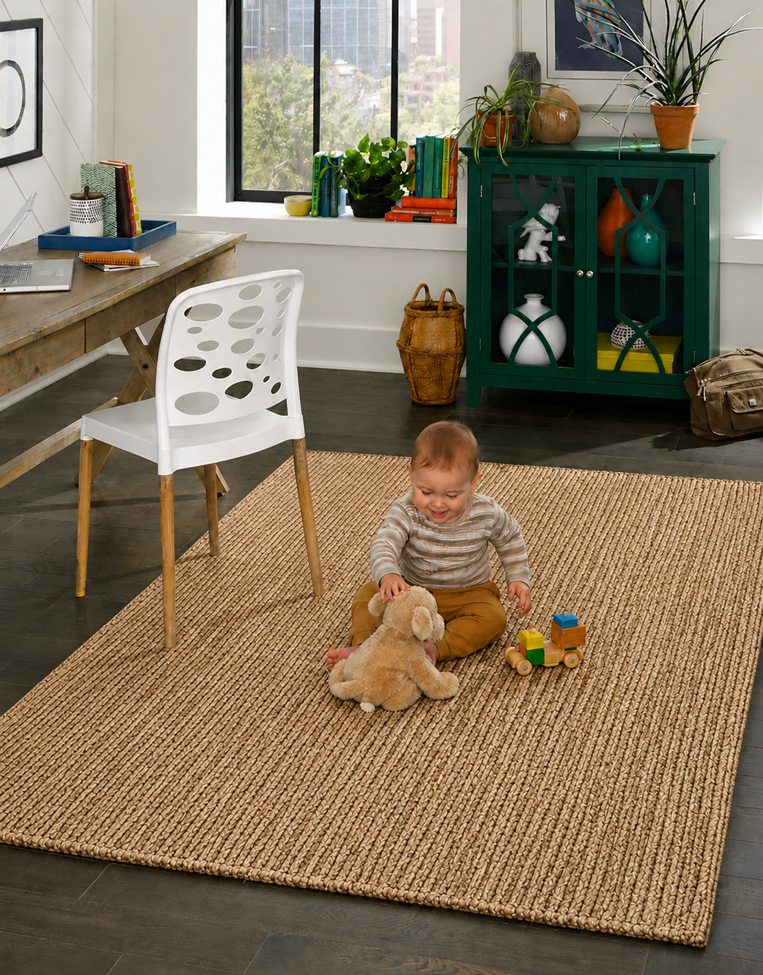 Natural Handwoven Jute Area Rug Natural Beige Farmhouse Boho Rug for Living Room, Bedroom & Entryway Rustic Indoor Floor Mat