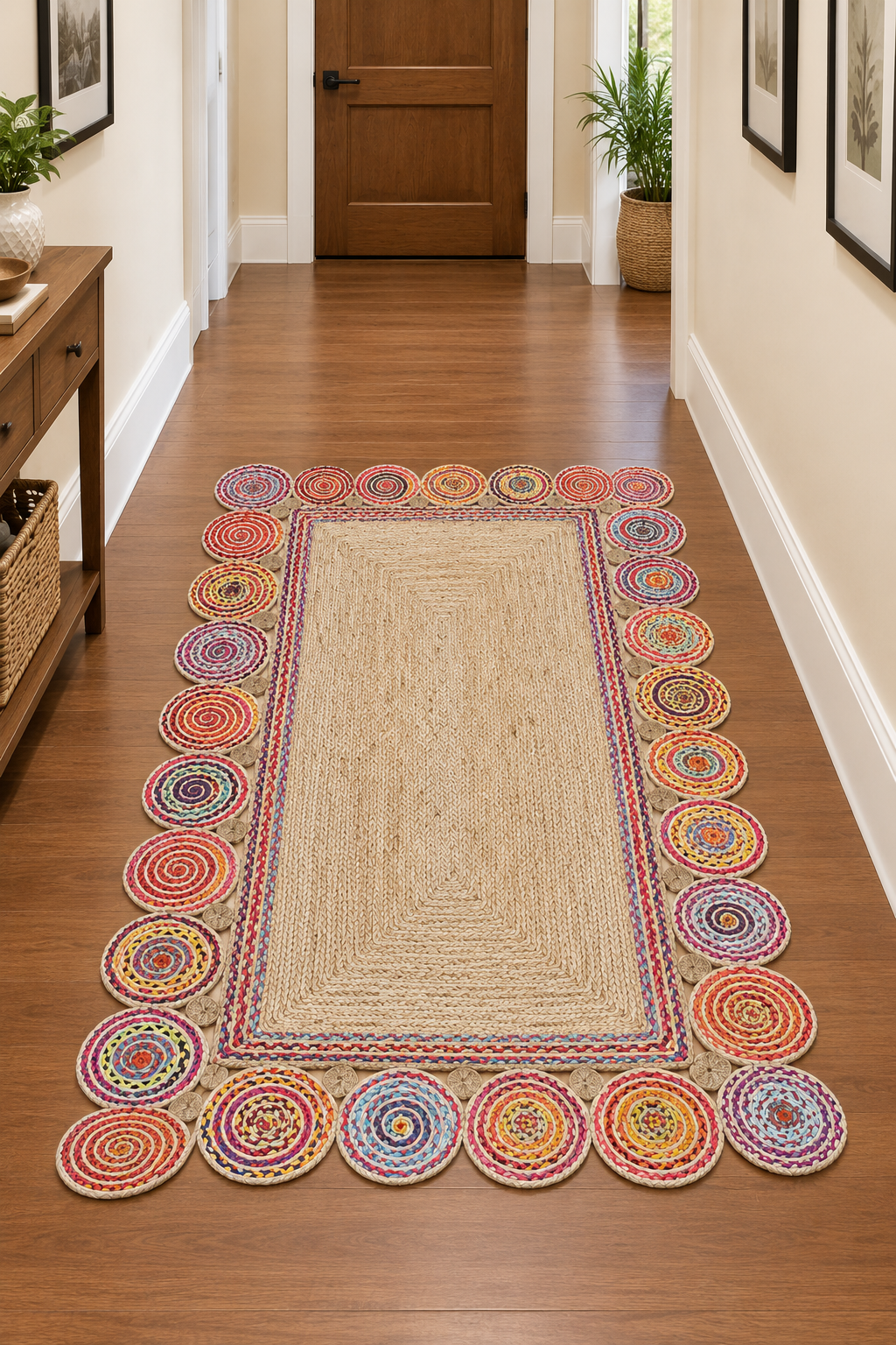 Rectangle Cotton Jute Area Rug Hand Woven Braided Sisal Rug Home Decor Farmhouse Carpet Rag Rug for Kitchen Living Room and Bedroom-Multicolor