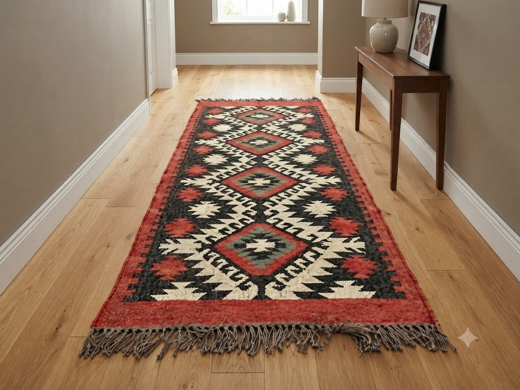 Rectangle Farmhouse Kilim Wool Jute Vintage Rug – Durable Handcrafted Area Rug for Modern Home Décor