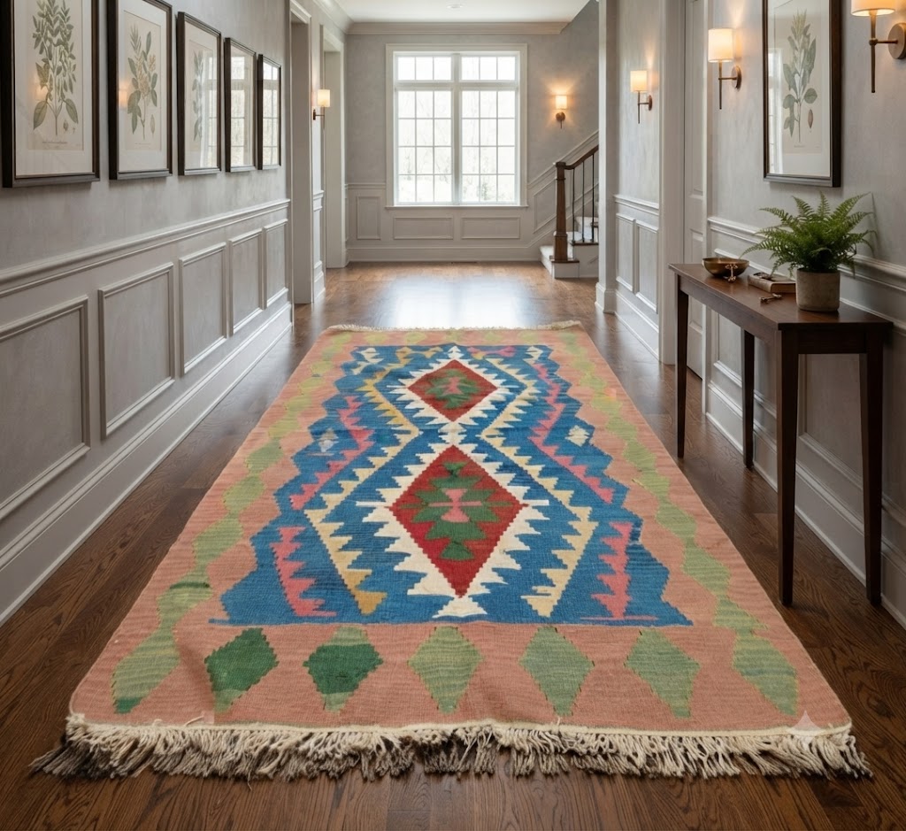 Handmade Carpet Rectangle Elegant Wool Jute Rug -Rustic Look Hand Woven Kilim Rug for Living Room, Hallway, Bedroom -Multicolor (Copy) (Copy)