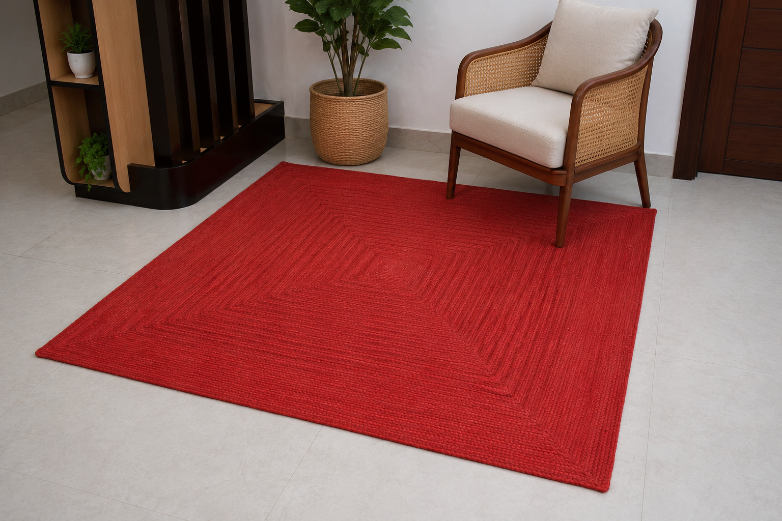 Natural Jute Area Rug Hand Braided Rug Home Decor Farmhouse Carpet Rag Rug for Kitchen Living Room and Bedroom - Rectangle-Red