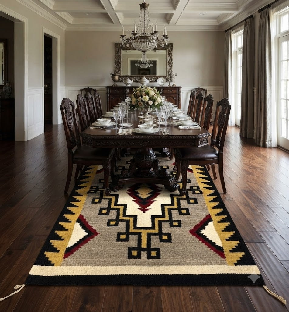 Handmade Carpet Rectangle Elegant Wool Jute Rug -Rustic Look Hand Woven Kilim Rug for Living Room, Hallway, Bedroom - Multicolor