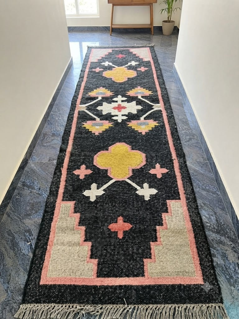 Wool Jute Rugs Kilem for Living Room - Washable Rug - Area Rug - Non-Slip Rugs Carpet Vintage Rug for Living Room Bedroom Kitchen - Kid and Pet Friendly
