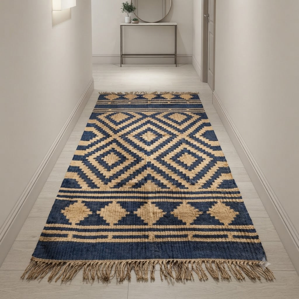 Kilim Wool Jute Rug - Handmade Durable Rustic Look Rectangle Area Carpet Multicolor