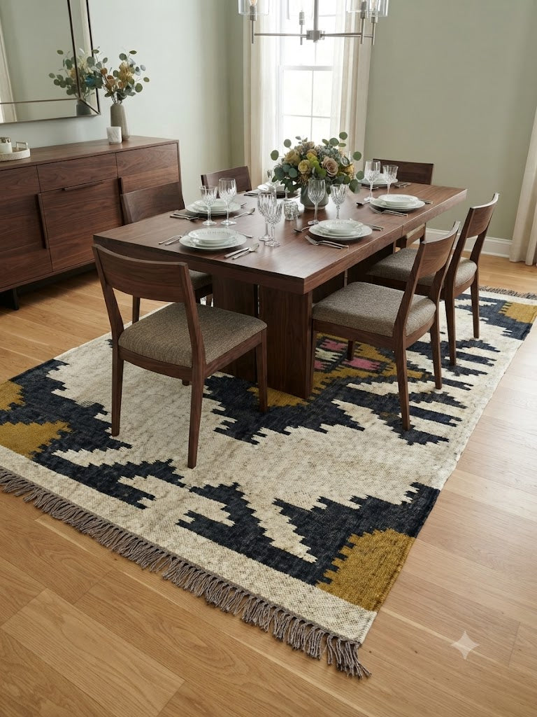Rectangle Kilim Rug Wool Area Rug Multicolor Wool & Braided Jute Rug Indoor Outdoor Rug Flatweave Rug High Traffic Area Lake House Bedroom Bedside Runner Kitchen Hallway