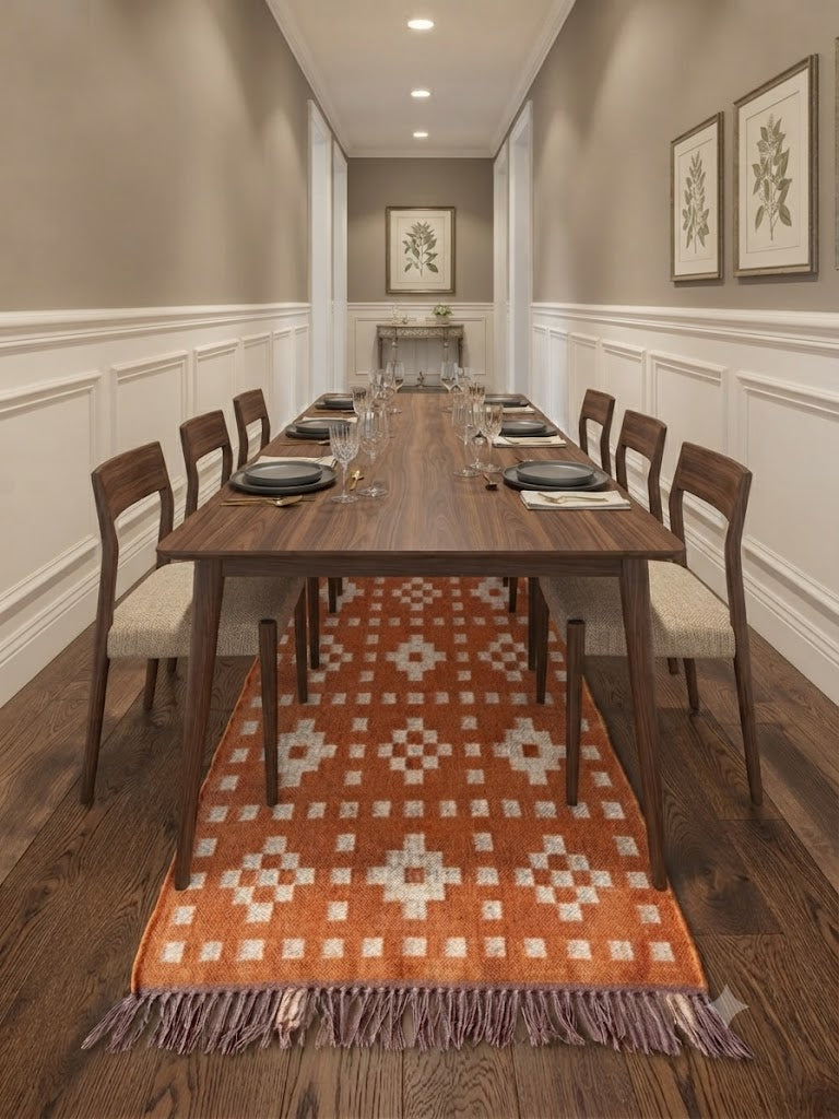 Rectangle Kilim Area Rug – Handwoven Wool & Jute Flatweave – Indoor/Outdoor Rug for Living Room, Bedroom, Dining, High-Traffic Areas, Lake House Decor- Orange
