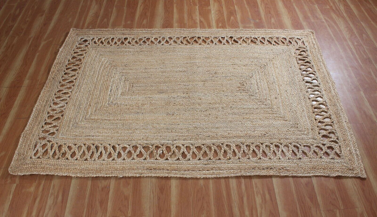 Rectangle Natural Jute Area Rug Hand Woven Braided Farmhouse Carpet Rag Rug for Kitchen Living Room and Bedroom Sisal Area Rug