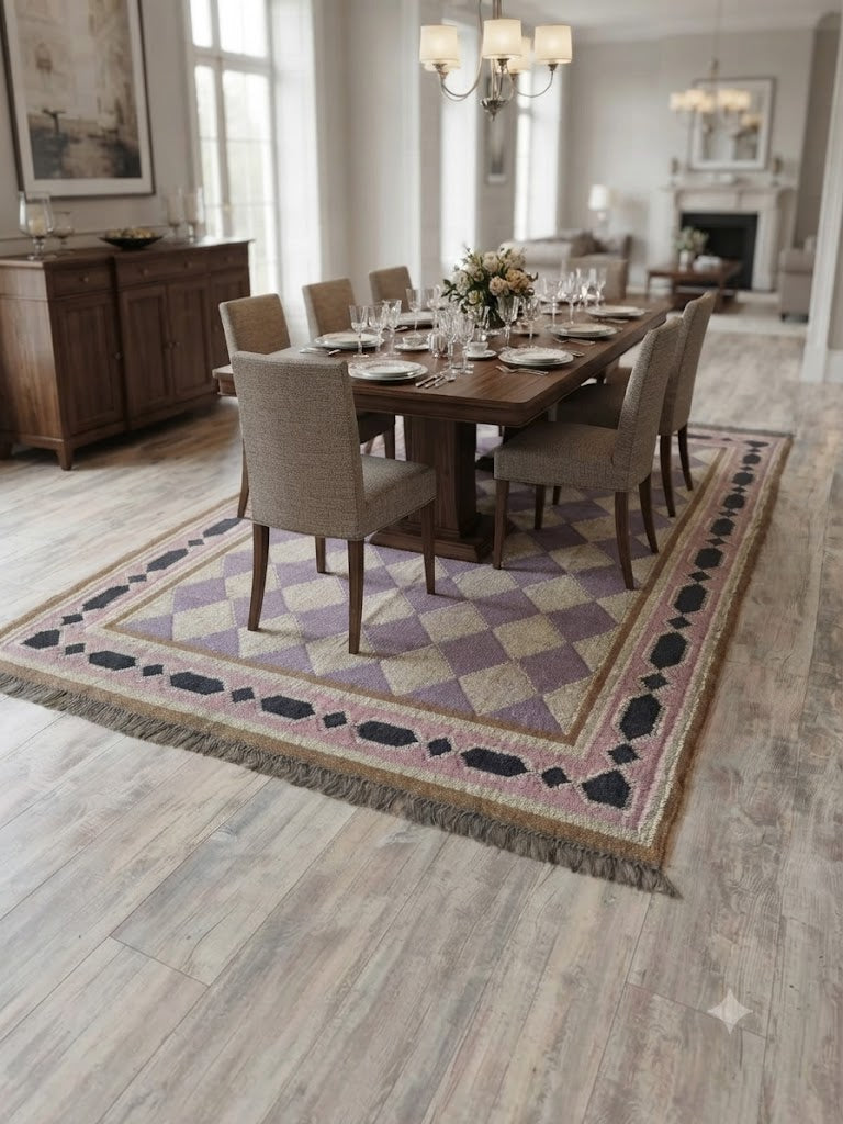 Handmade Kilim Wool Jute Rug - Durable Rustic Look Rectangle Area Carpet Orange Purple
