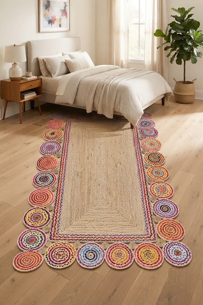 Rectangle Cotton Jute Area Rug Hand Woven Braided Sisal Rug Home Decor Farmhouse Carpet Rag Rug for Kitchen Living Room and Bedroom-Multicolor