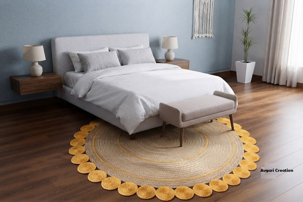 Round Shape Area Rug 100% Hand Braided Rustic Look Carpet for Home Decor Farmhouse Boho Rugs (Beige & Yellow)
