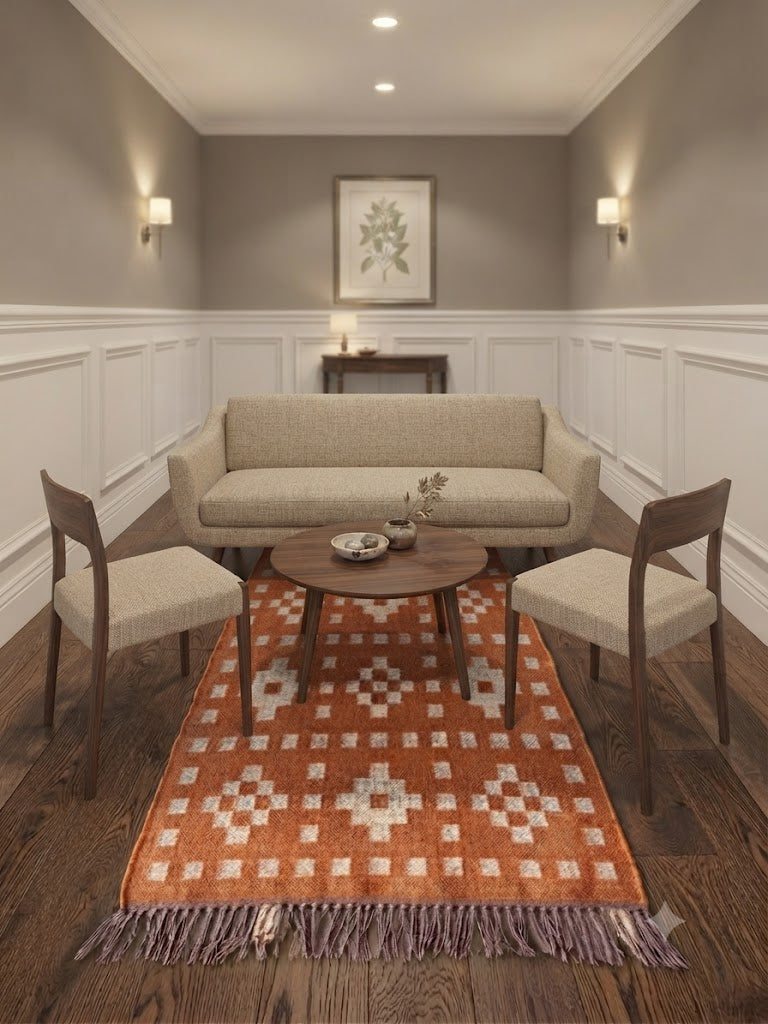 Rectangle Kilim Area Rug – Handwoven Wool & Jute Flatweave – Indoor/Outdoor Rug for Living Room, Bedroom, Dining, High-Traffic Areas, Lake House Decor- Orange