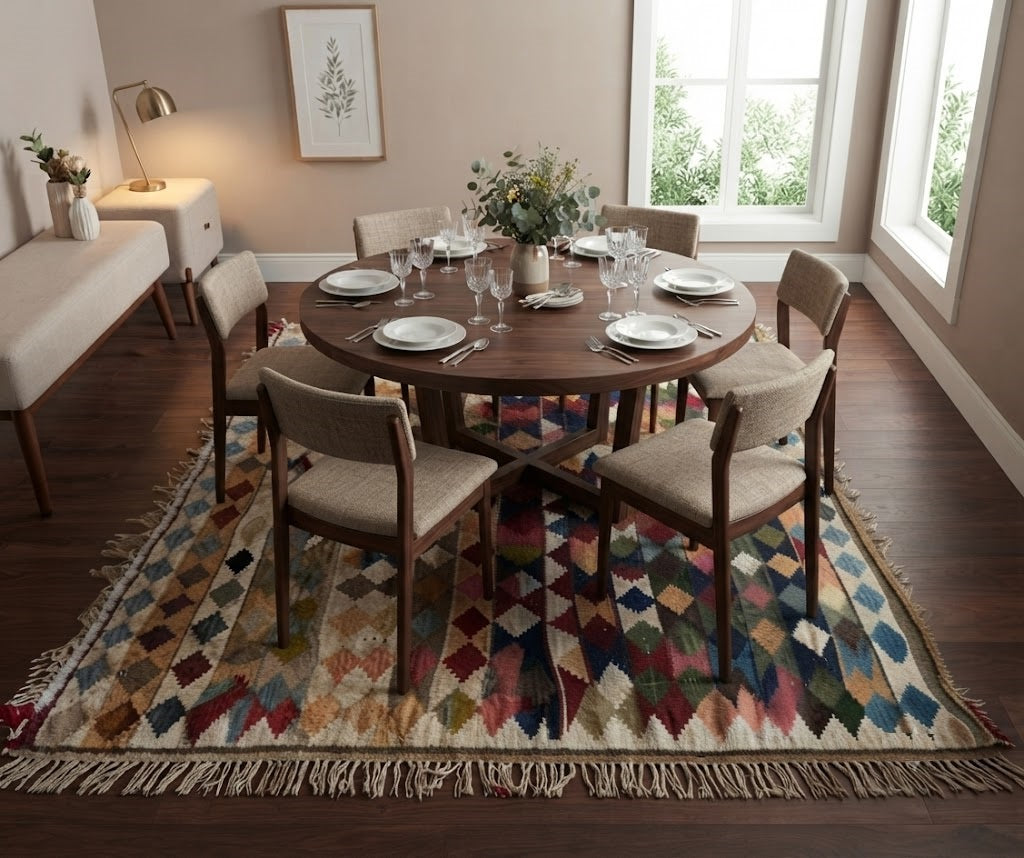 Kilim Wool Jute Rug - Durable Handmade Rustic Look Rectangle Farmhouse Boho Area Carpet