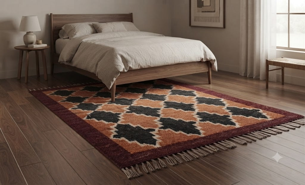Rectangle Handmade Kilim Wool Jute Rug - Farmhouse Boho Area Carpet-Multicolor Durable Rustic Look Boho Mats