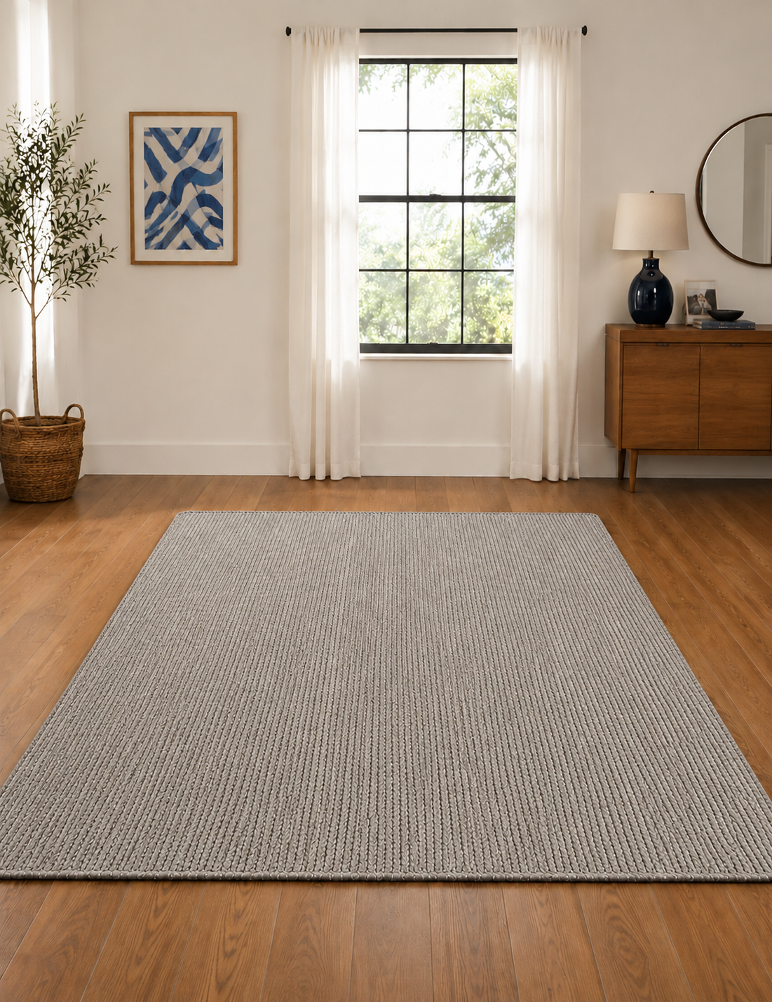 Natural Handwoven Jute Area Rug Grey Dye Farmhouse Boho Rug for Living Room, Bedroom & Entryway Rustic Indoor Floor Mat