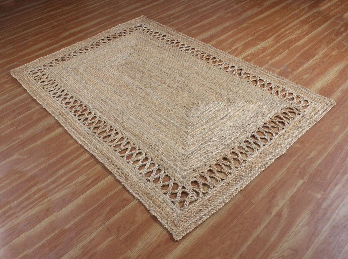 Rectangle Natural Jute Area Rug Hand Woven Braided Farmhouse Carpet Rag Rug for Kitchen Living Room and Bedroom Sisal Area Rug