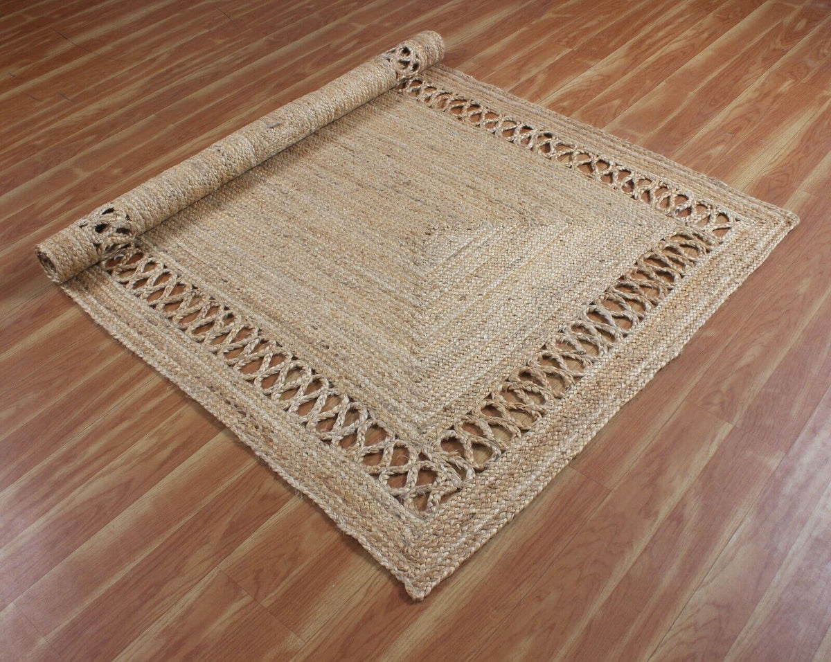 Rectangle Natural Jute Area Rug Hand Woven Braided Farmhouse Carpet Rag Rug for Kitchen Living Room and Bedroom Sisal Area Rug