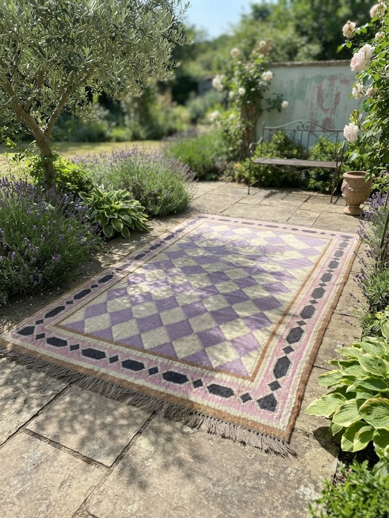 Handmade Kilim Wool Jute Rug - Durable Rustic Look Rectangle Area Carpet Orange Purple