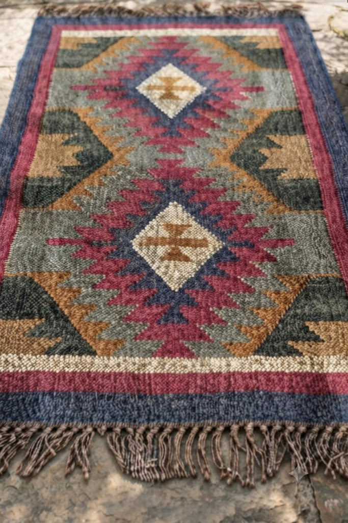 Rectangle Kilim Wool Jute Vintage Rug – Durable Handcrafted Area Rug for Modern Home Décor, Hallway, Bedroom