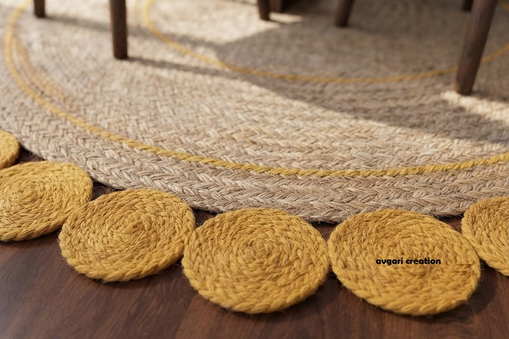 Round Shape Area Rug 100% Hand Braided Rustic Look Carpet for Home Decor Farmhouse Boho Rugs (Beige & Yellow)