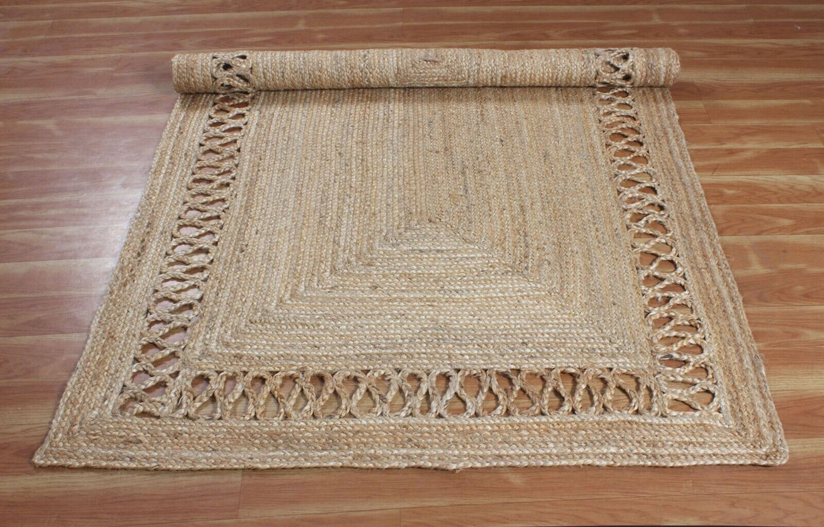 Rectangle Natural Jute Area Rug Hand Woven Braided Farmhouse Carpet Rag Rug for Kitchen Living Room and Bedroom Sisal Area Rug