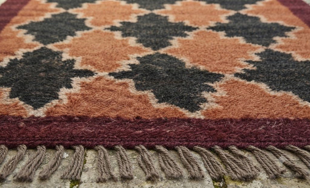 Rectangle Handmade Kilim Wool Jute Rug - Farmhouse Boho Area Carpet-Multicolor Durable Rustic Look Boho Mats