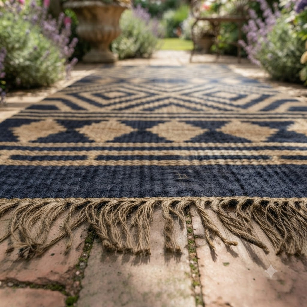 Kilim Wool Jute Rug - Handmade Durable Rustic Look Rectangle Area Carpet Multicolor