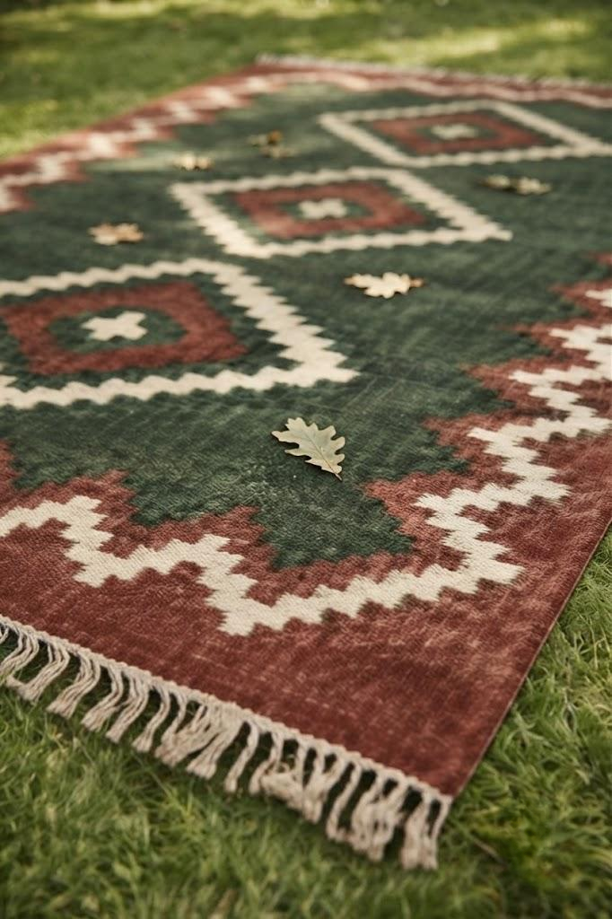 Wool Area Rugs Kilim Home Decor Rug – Handwoven Wool & Jute Flatweave – Indoor/Outdoor Rug for Living Room, Bedroom, Dining, High-Traffic Areas, Lake House Decor