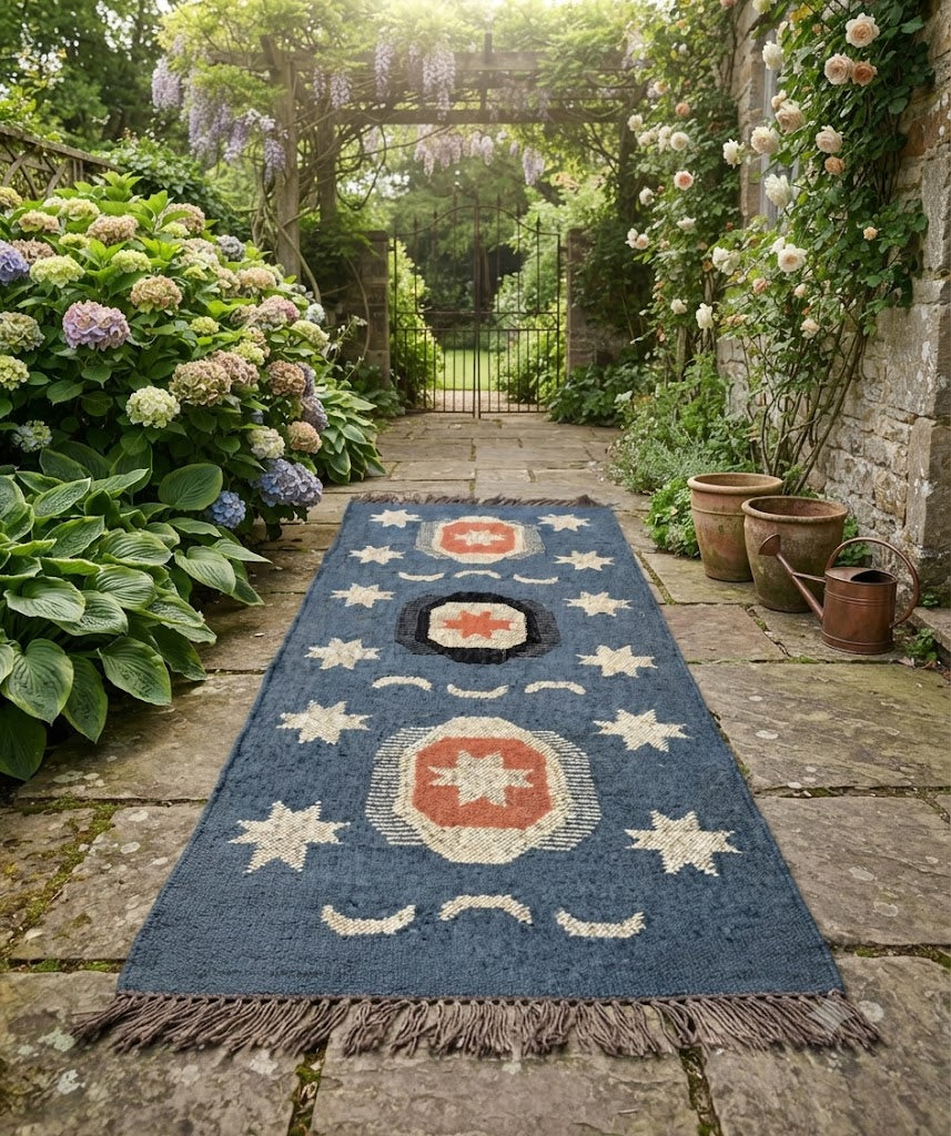 Area Rug Kilim Rug Hand made Wool & Braided Jute Rug Flatweave Rug High Traffic Area Lake House Bedroom Dining Room Living Room Indoor & Outdoor Rug-Blue