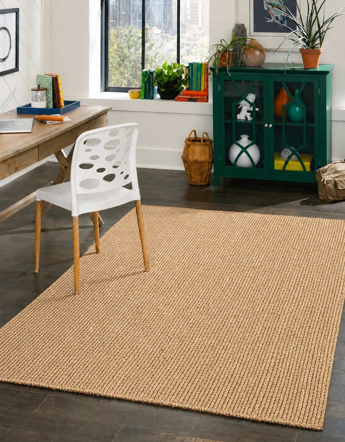 Natural Handwoven Jute Area Rug Natural Beige Farmhouse Boho Rug for Living Room, Bedroom & Entryway Rustic Indoor Floor Mat