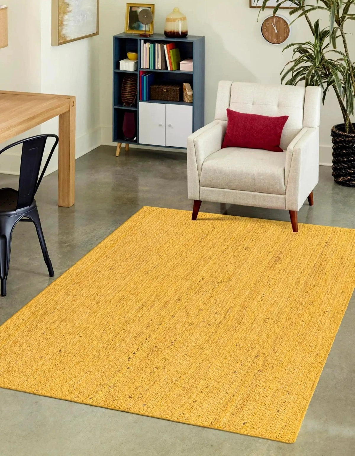 Rectangle Jute Area Rug Hand Woven Braided Sisal Rug Home Decor Farmhouse Carpet Rag Rug for Kitchen Living Room and Bedroom-Yellow Dye
