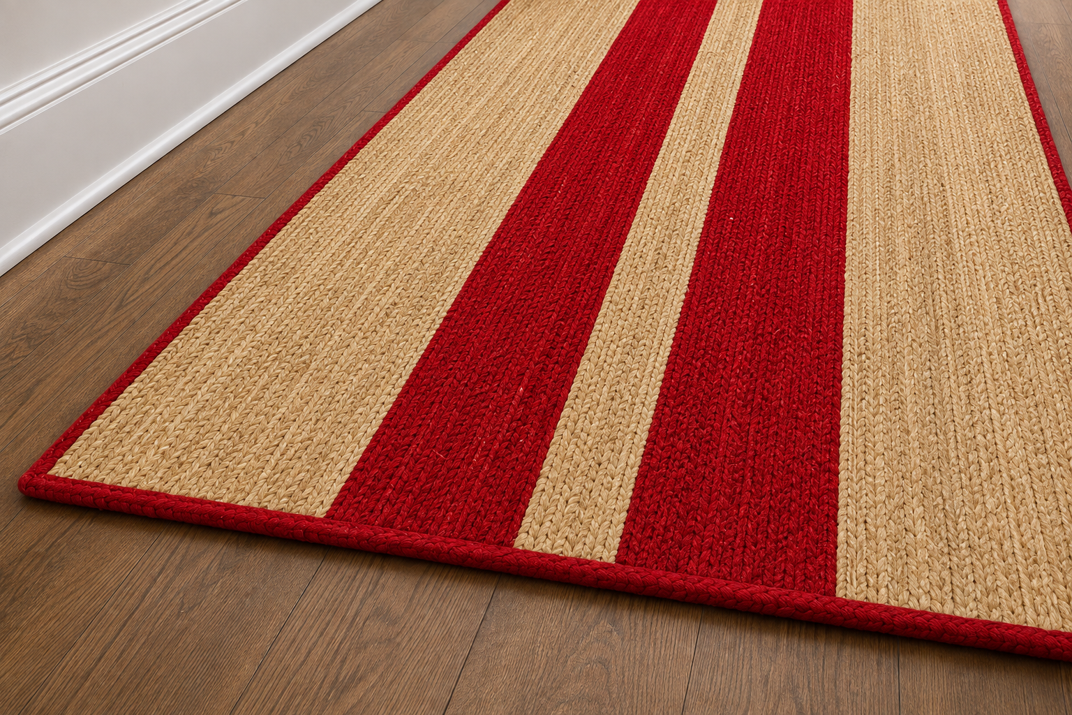 Natural Jute Area Rug Hand Woven Braided Rug Home Decor Farmhouse Carpet Rag Rug for Kitchen Living Room and Bedroom - Rectangle (Beige & Red)