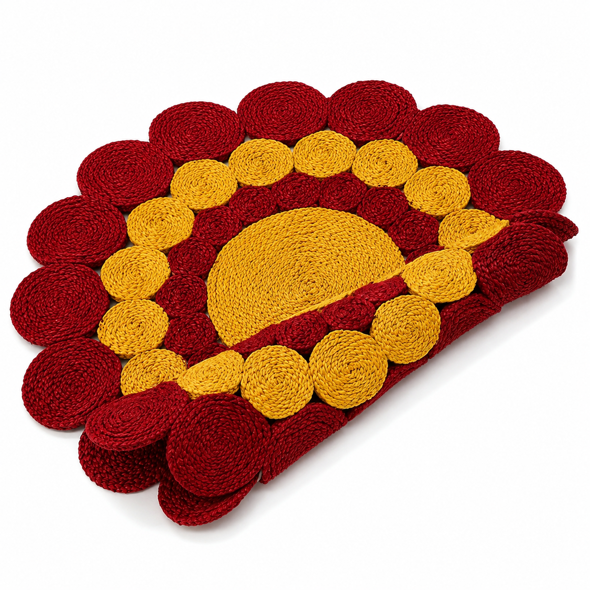 Jute Rug Round Shape Area Rug 100% Hand Braided Rustic Look Area Rug for Home Decor Farmhouse Boho Carpet Mats ( Designer Red & Yellow)