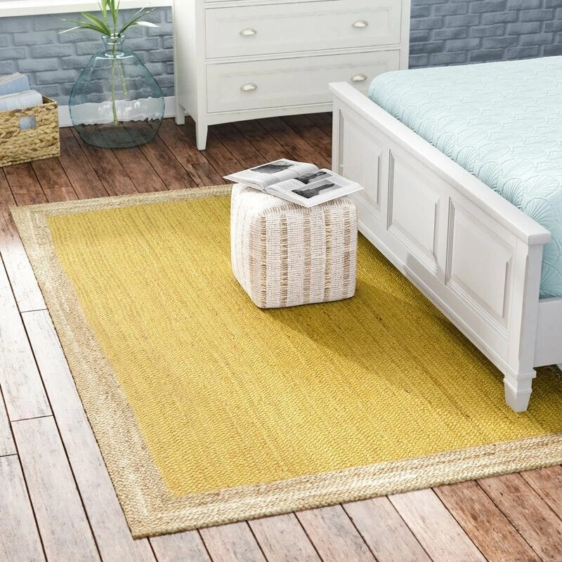 Rectangle Jute Area Rug Hand Woven Braided Sisal Rug Home Decor Farmhouse Carpet Rag Rug for Kitchen Living Room and Bedroom-Yellow
