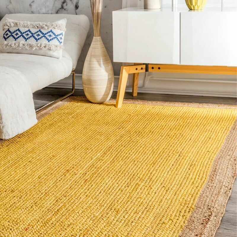Rectangle Jute Area Rug Hand Woven Braided Sisal Rug Home Decor Farmhouse Carpet Rag Rug for Kitchen Living Room and Bedroom-Yellow