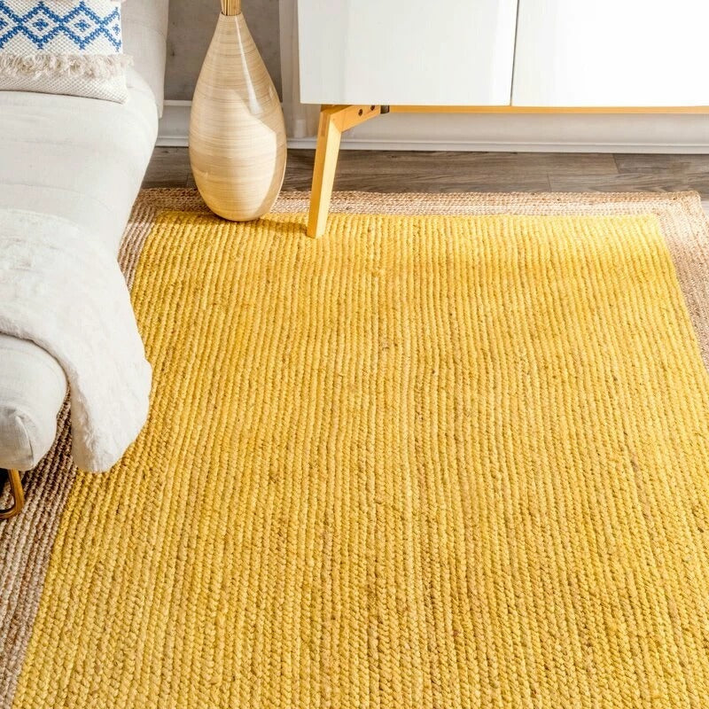 Rectangle Jute Area Rug Hand Woven Braided Sisal Rug Home Decor Farmhouse Carpet Rag Rug for Kitchen Living Room and Bedroom-Yellow