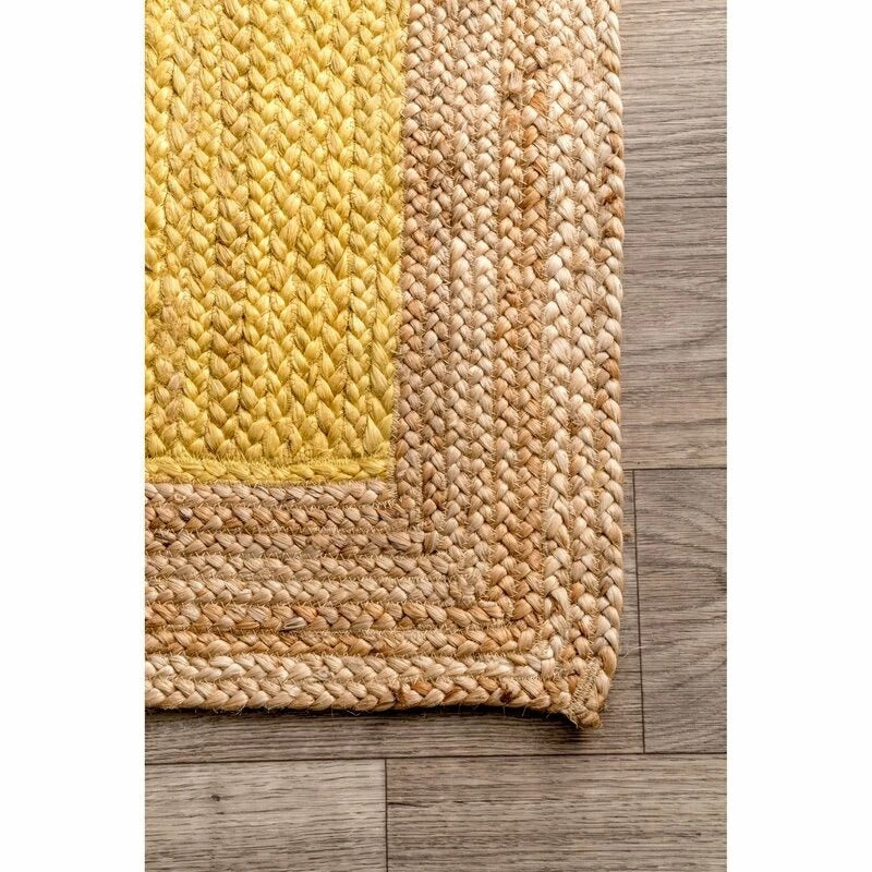 Rectangle Jute Area Rug Hand Woven Braided Sisal Rug Home Decor Farmhouse Carpet Rag Rug for Kitchen Living Room and Bedroom-Yellow