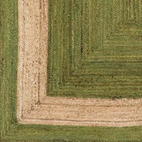 Rectangle Jute Area Rug Hand Woven Braided Sisal Rug Home Decor Farmhouse Carpet Rag Rug for Kitchen Living Room and Bedroom-Green Dye Beige Border