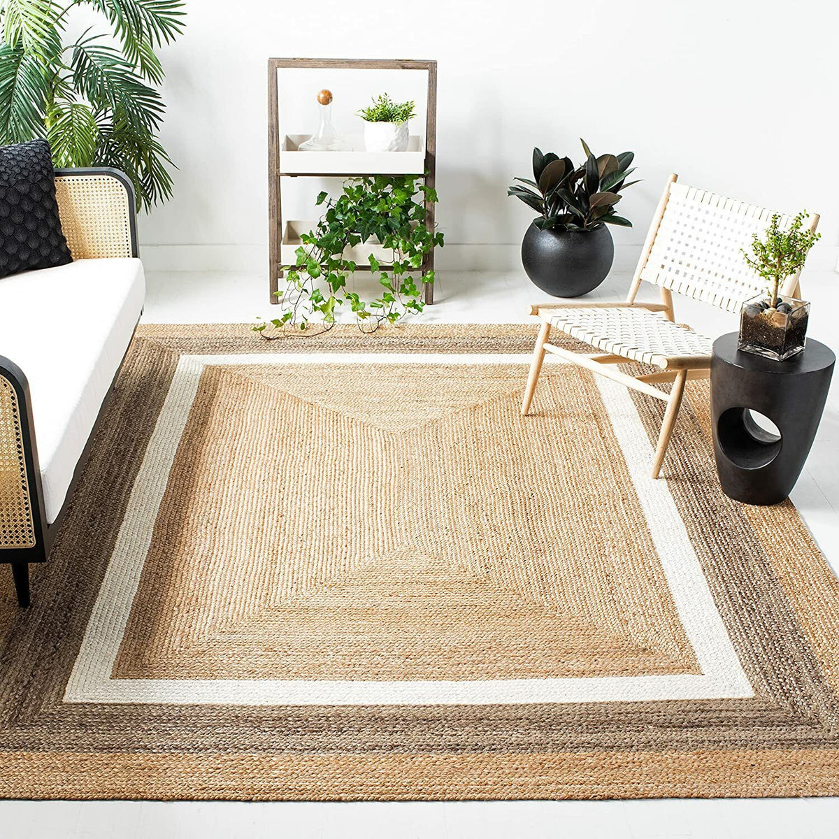 Rectangle Natural Jute Area Rug Hand Woven Braided Rag Rug for Kitchen Living Room Guestroom Farmhouse Area Rug