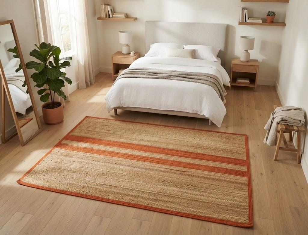 Natural Jute Area Rug Hand Woven Braided Rug Home Decor Farmhouse Carpet Rag Rug for Kitchen Living Room and Bedroom - Rectangle (Beige & Orange)