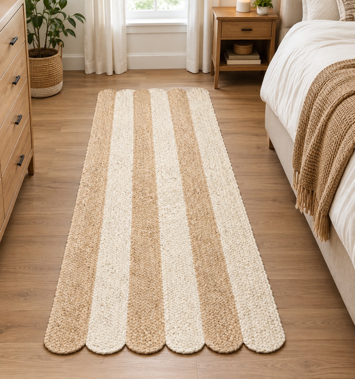 Rectangle Jute Area Rug Hand Woven Braided Sisal Rug Home Decor Farmhouse Carpet Rag Rug for Kitchen Living Room and Bedroom-Beige & White