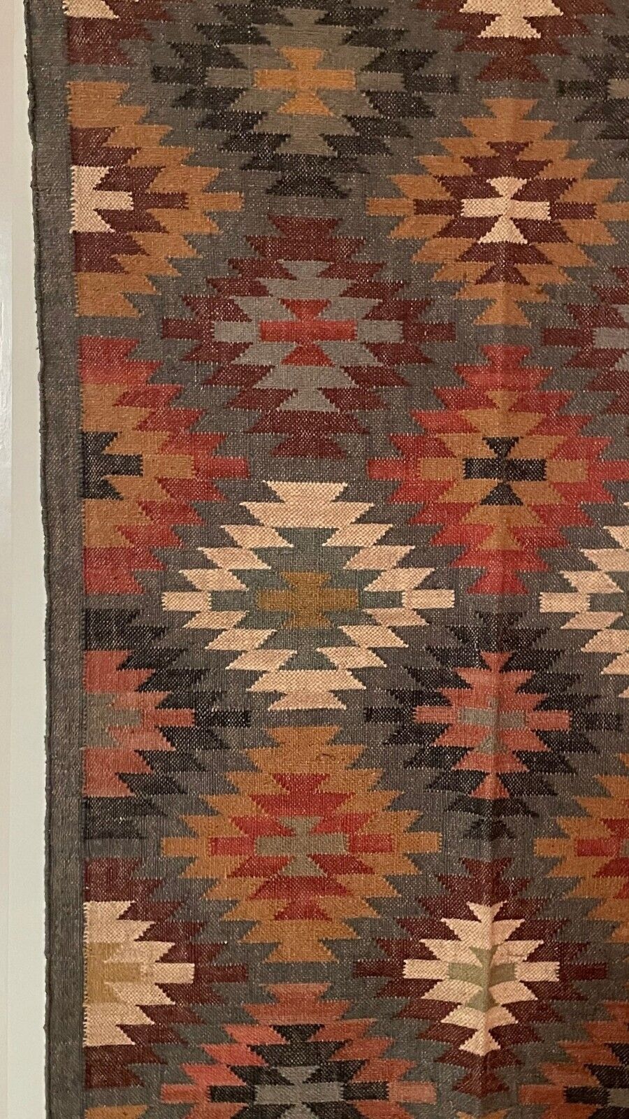 Durable Handmade Rectangle Kilim Wool Boho Rustic Look Area Carpet Jute Rug Farmhouse Mats