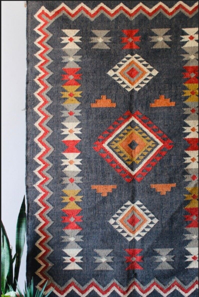 Durable Handmade Kilim Wool Boho Rustic Look Area Carpet Rectangle Jute Rug Farmhouse Mats (Copy)