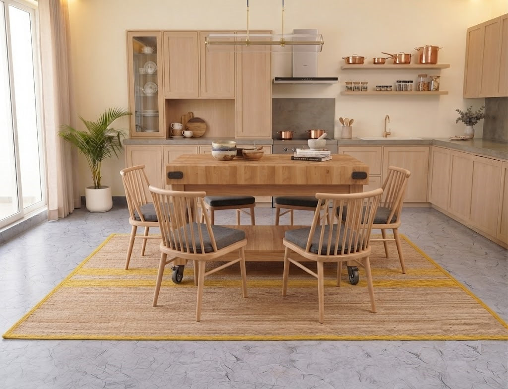 Natural Jute Area Rug Hand Woven Braided Rug Home Decor Farmhouse Carpet Rag Rug for Kitchen Living Room and Bedroom - Rectangle (Beige & Yellow)