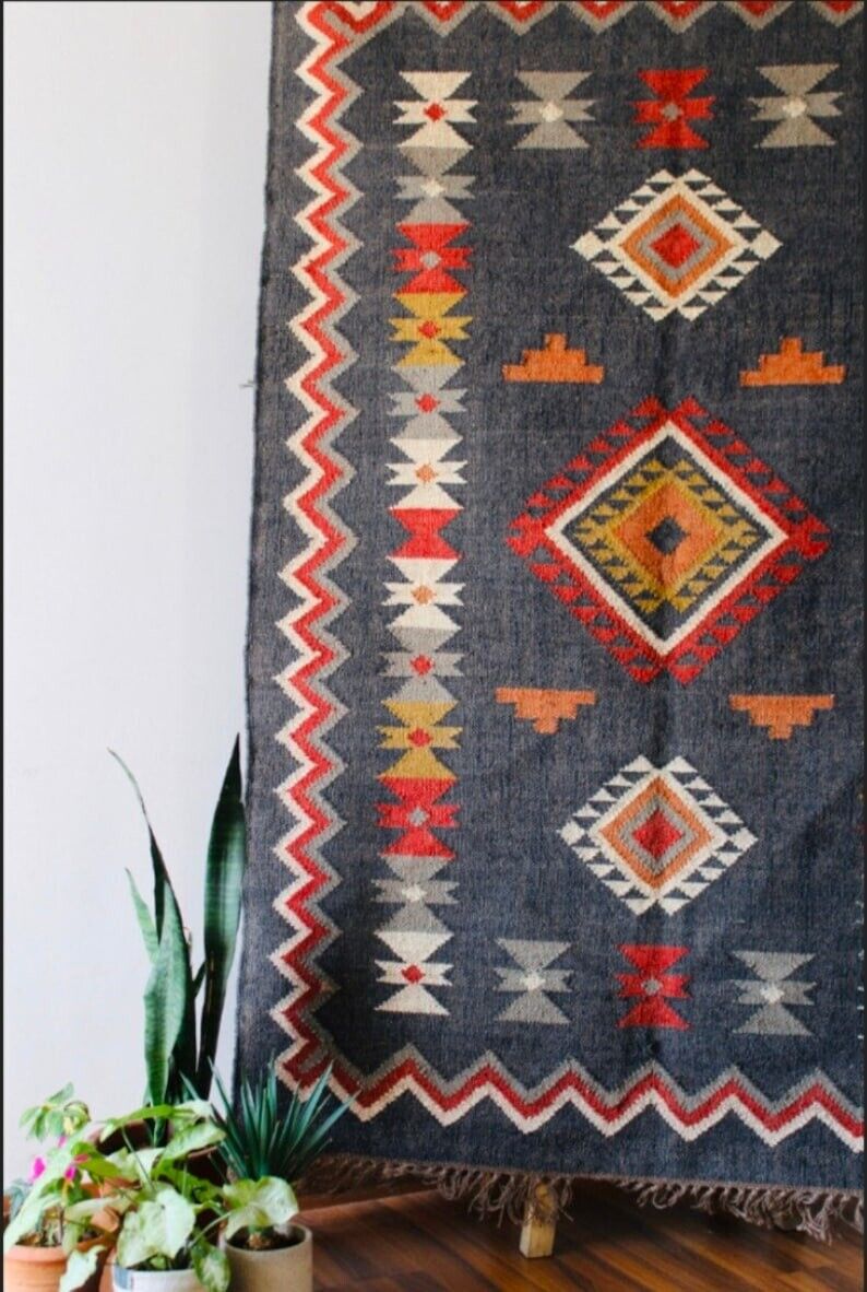 Durable Handmade Kilim Wool Boho Rustic Look Area Carpet Rectangle Jute Rug Farmhouse Mats (Copy)
