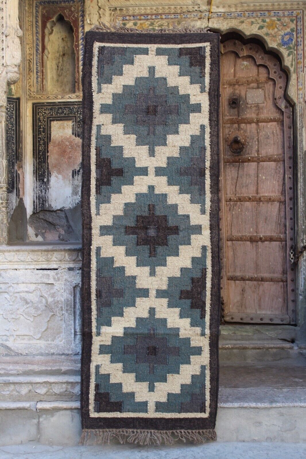 Durable Handmade Kilim Wool Boho Rustic Look Jute Rug Farmhouse Rectangle Mats Area Carpet