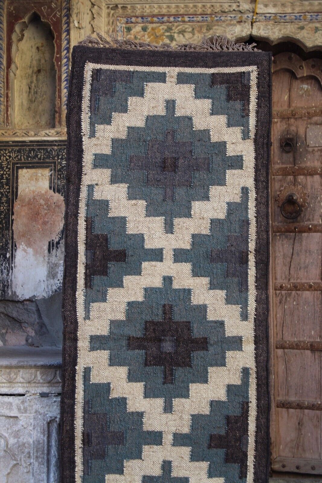 Durable Handmade Kilim Wool Boho Rustic Look Jute Rug Farmhouse Rectangle Mats Area Carpet