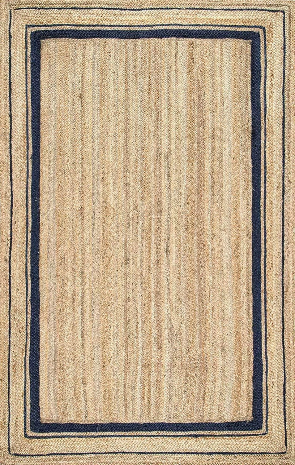 Rectangle Natural Jute Area Rug Hand Woven Braided Sisal Rug Home Decor Farmhouse Carpet Rag Rug for Kitchen Living Room and Bedroom (Black Border)