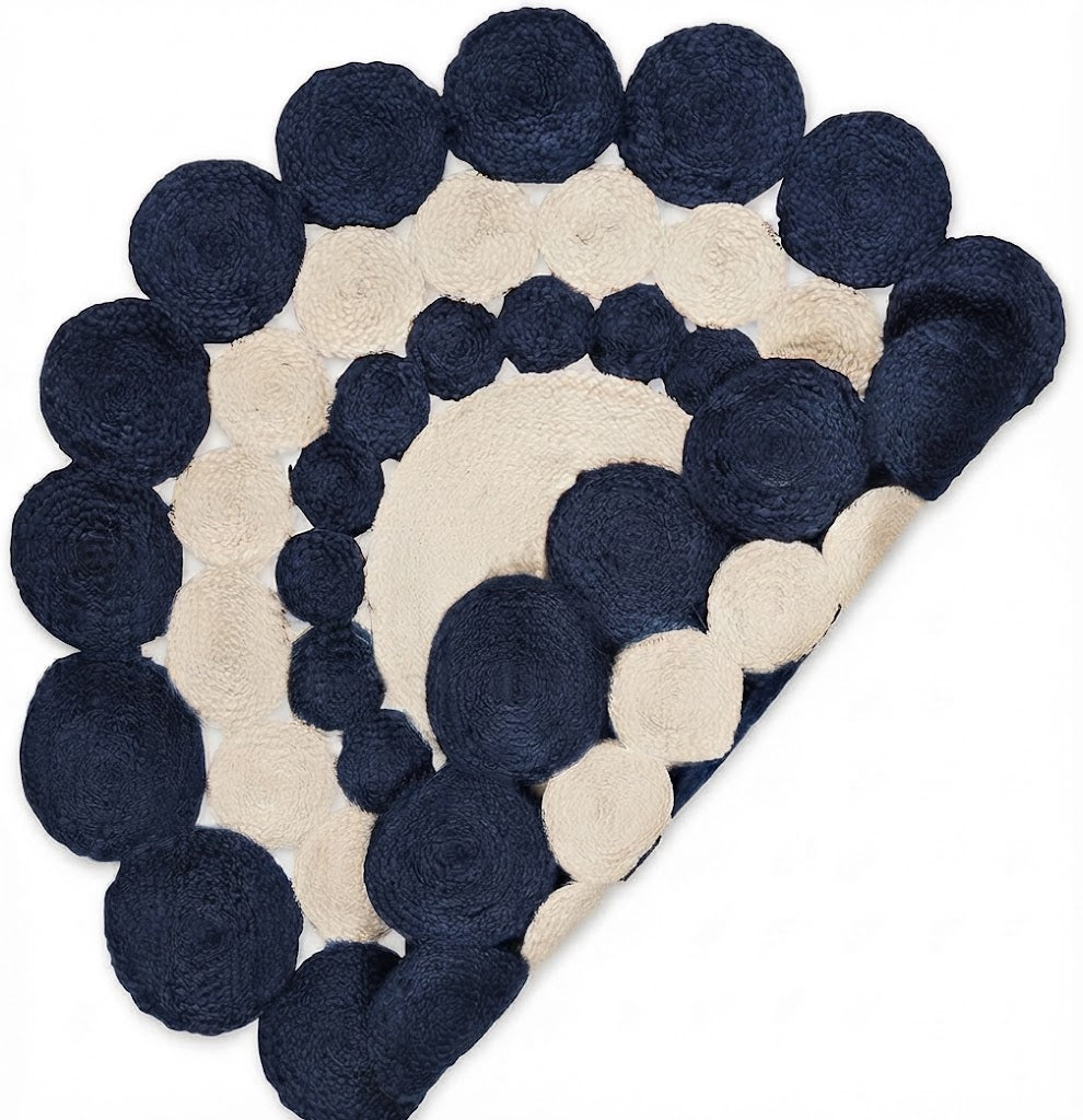 Jute Rug Round Shape Area Rug 100% Hand Braided Rustic Look Area Rug for Home Decor Farmhouse Boho Carpet Mats (Black & White)